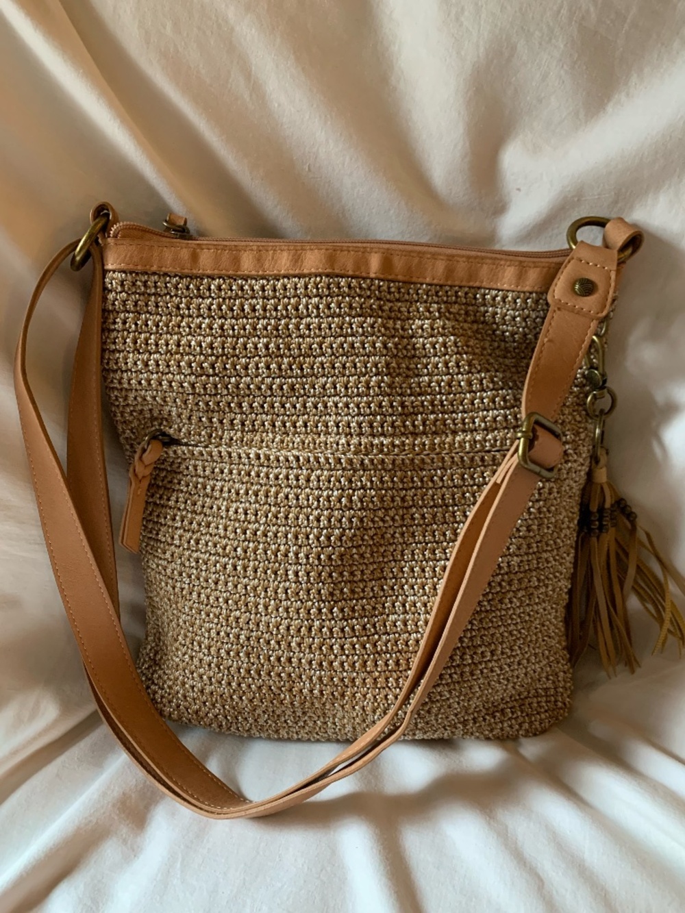 The Sak 'Lucia Crochet Crossbody Bag' with faux leather trim